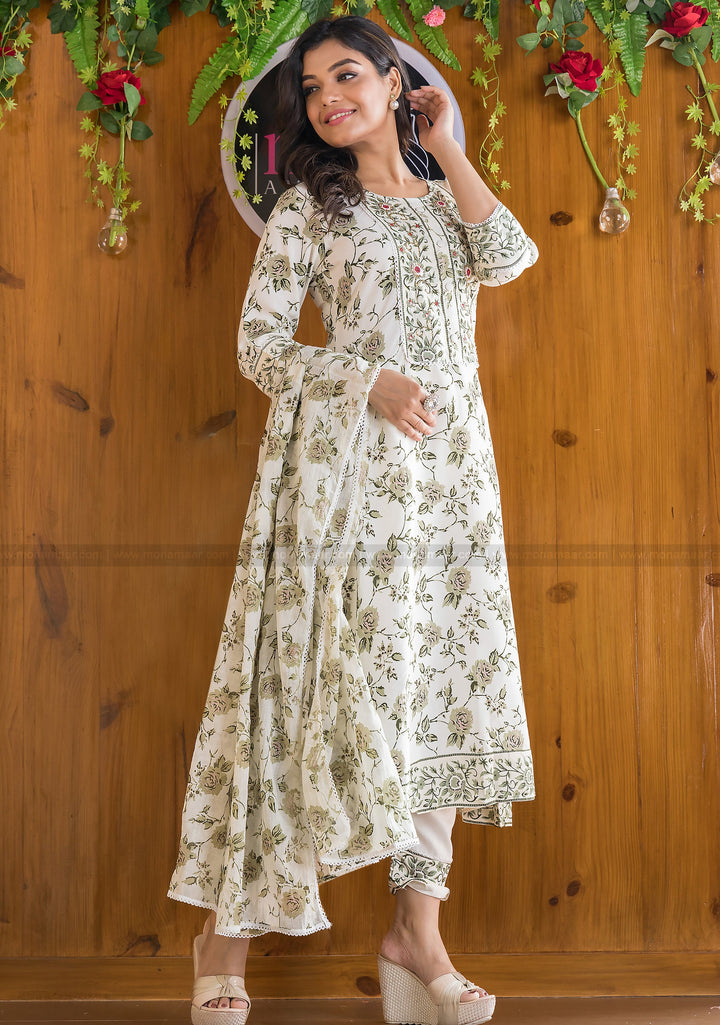 Generation Of White Printed Anarkali Set