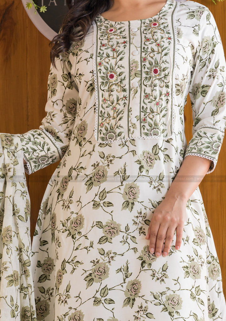 Generation Of White Printed Anarkali Set