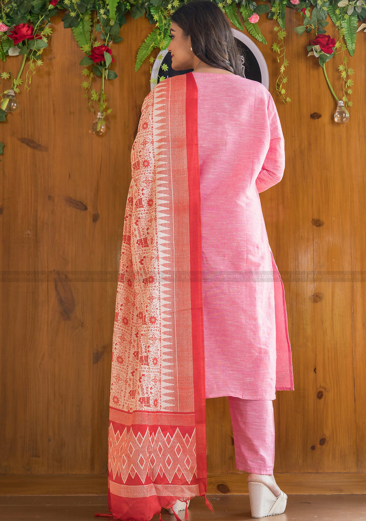 Glorious Khadi Cotton Kurti Set(Approaching Pink)