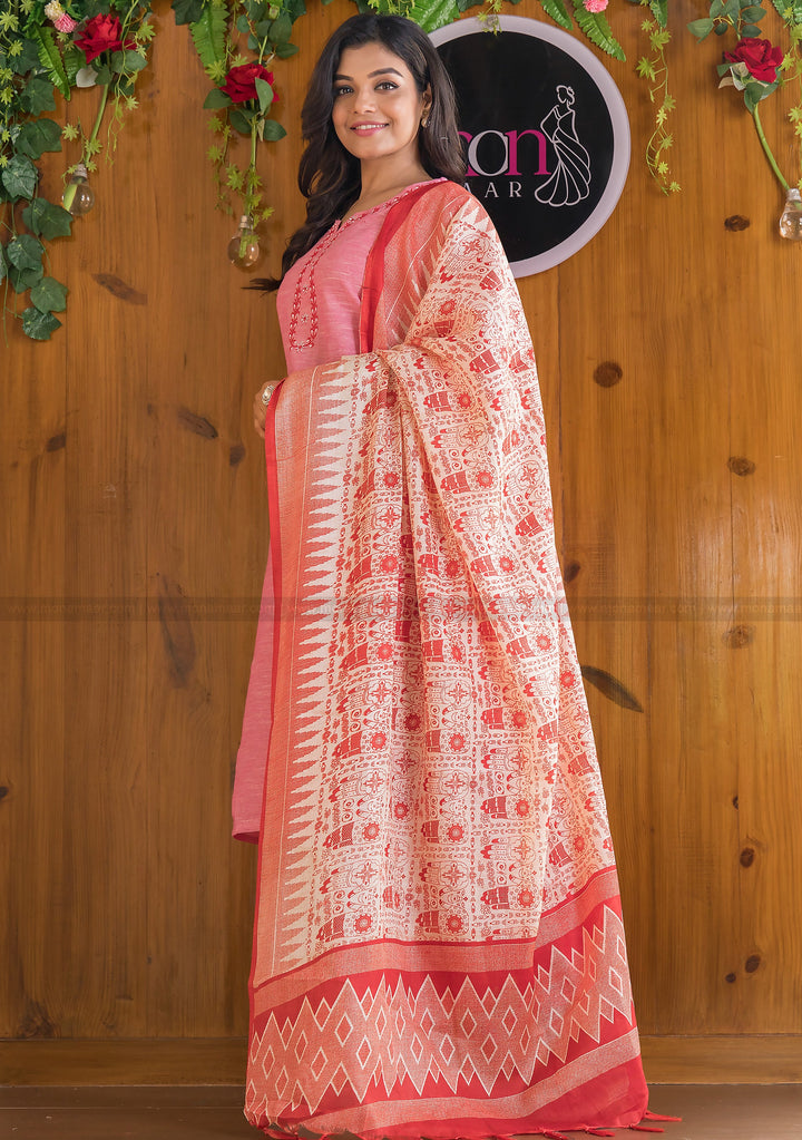 Glorious Khadi Cotton Kurti Set(Approaching Pink)