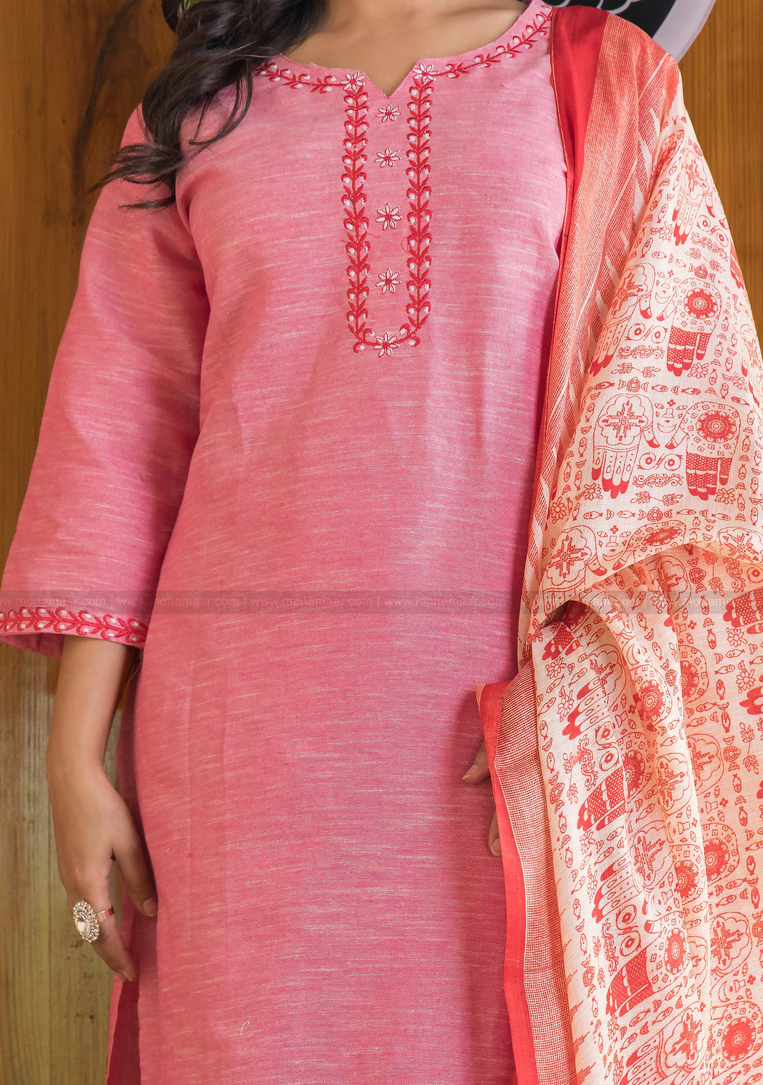 Glorious Khadi Cotton Kurti Set(Approaching Pink)