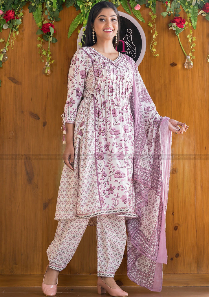 Designer Jaipuri Afghani Floral Kurti Set