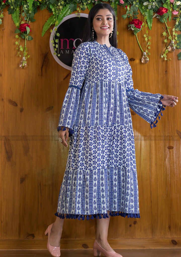 Impressive Princess Cotton Indigo Dress