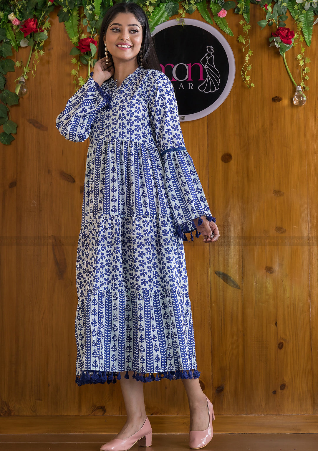 Impressive Princess Cotton Indigo Dress