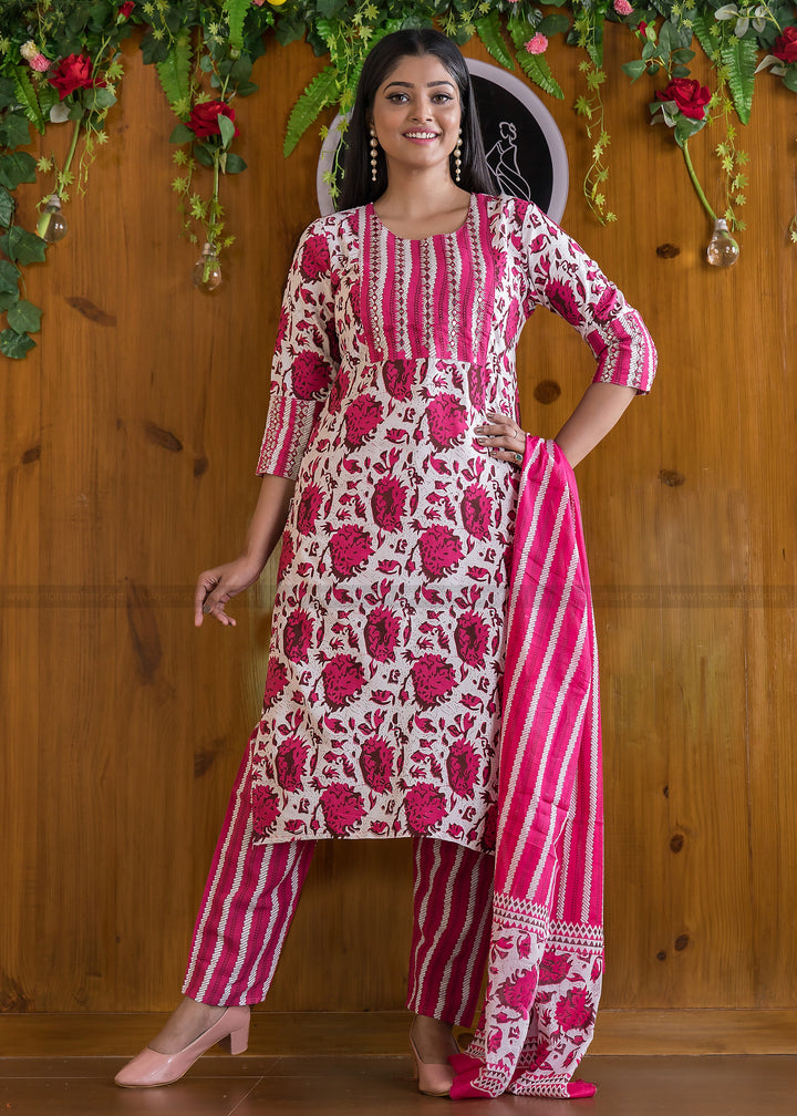 Rosaholic Dark Pink Straight Kurti Set