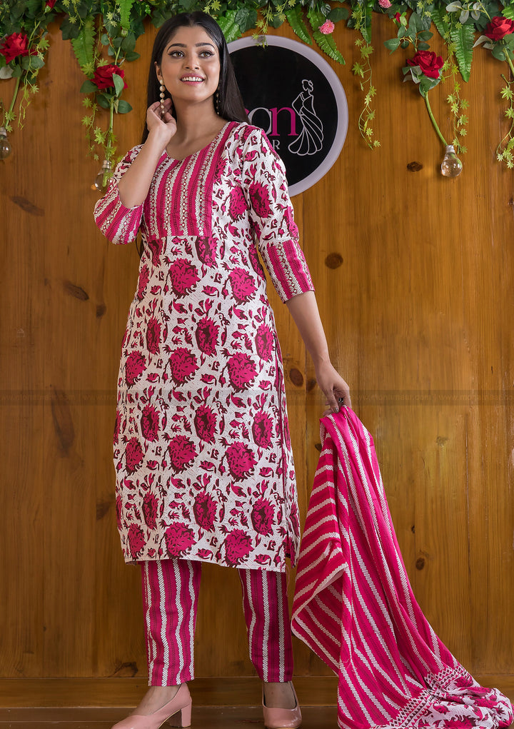 Rosaholic Dark Pink Straight Kurti Set