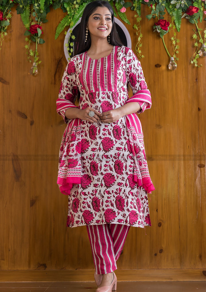 Rosaholic Dark Pink Straight Kurti Set