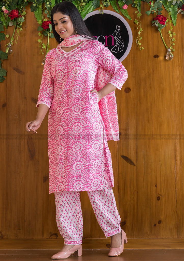 Attraction Of Pink With Cute Pockets Cotton Kurti Set