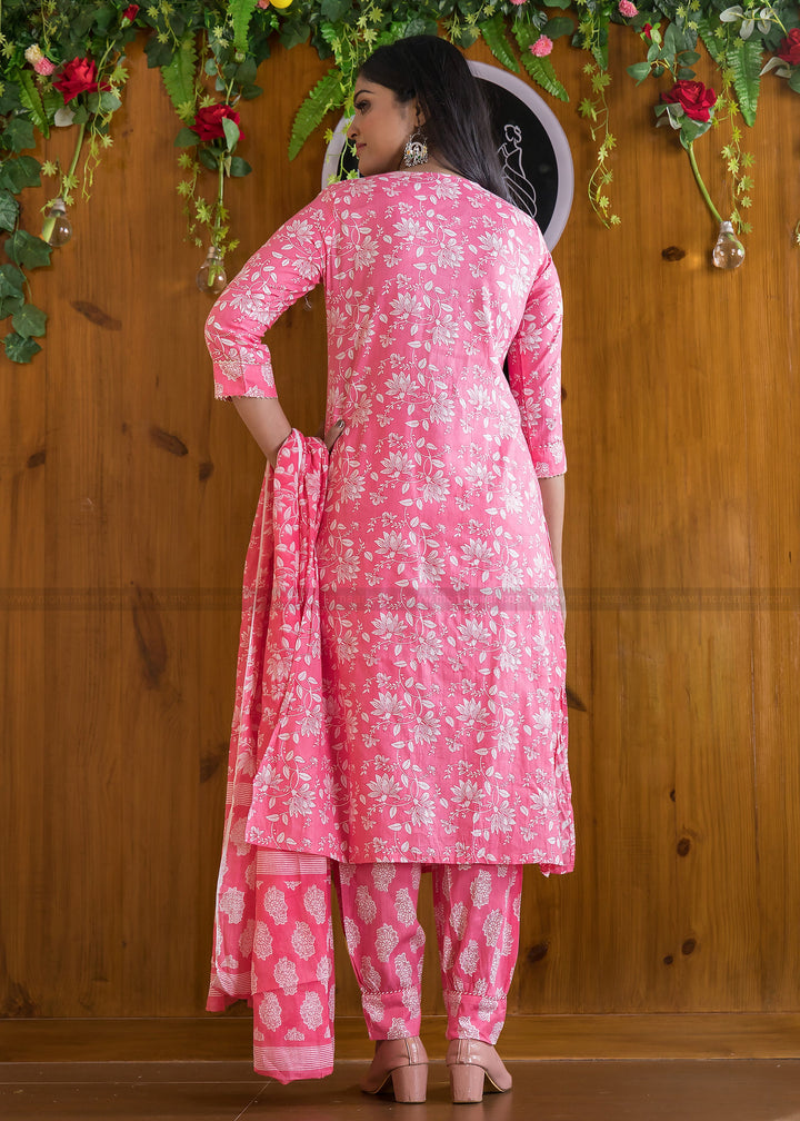 Blushing Pink  Cotton Afghani Kurti Set