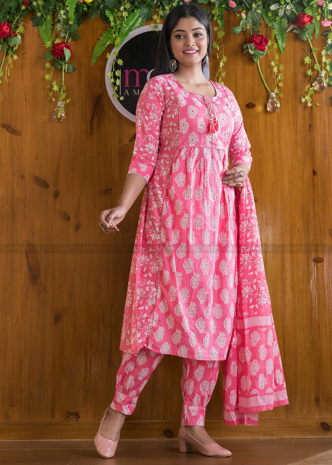 Blushing Pink  Cotton Afghani Kurti Set