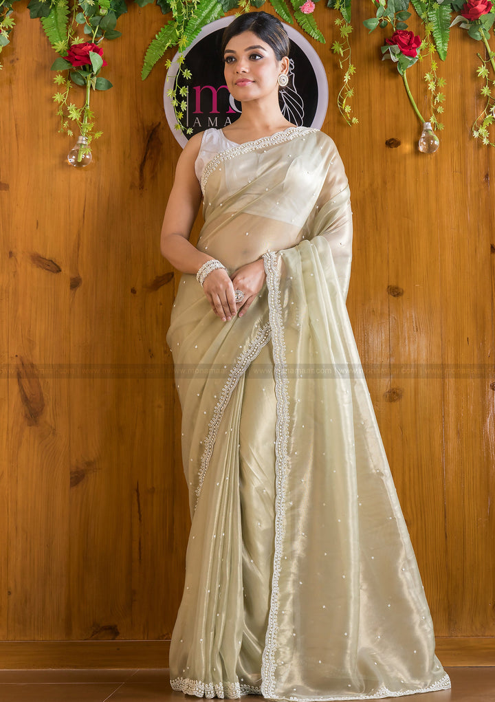 Mingle With Single Color Organza Saree(Tune Of Olive Green)