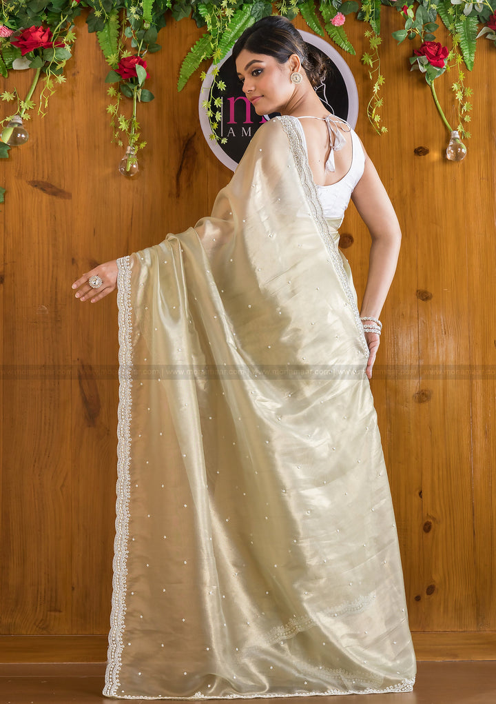 Mingle With Single Color Organza Saree(Tune Of Olive Green)