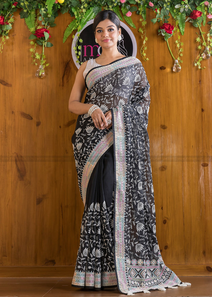 Bonus Of Embroidery Georgette (Decent Black)Saree