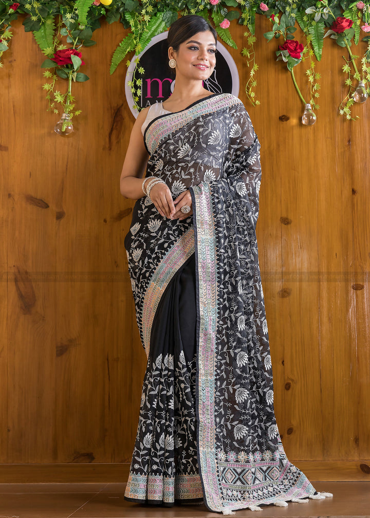 Bonus Of Embroidery Georgette (Decent Black)Saree