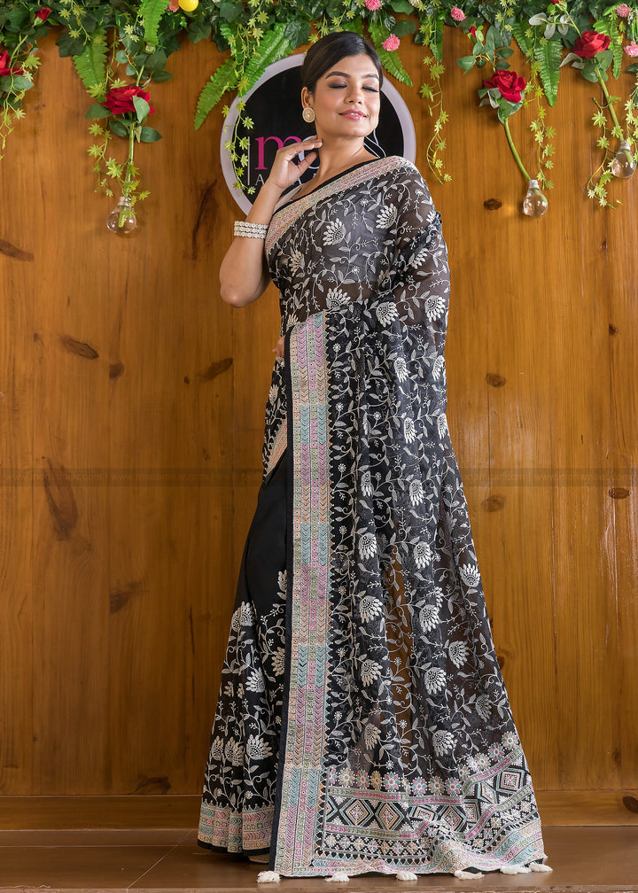 Bonus Of Embroidery Georgette (Decent Black)Saree