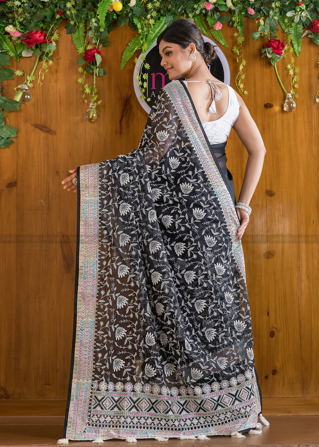 Bonus Of Embroidery Georgette (Decent Black)Saree