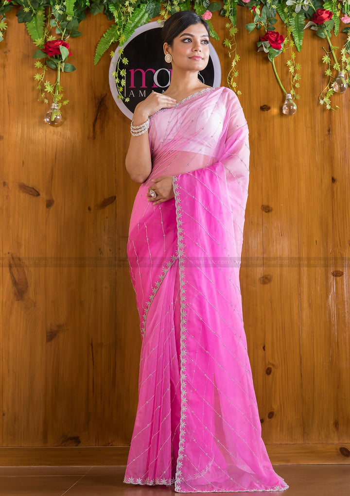 Exploring Ombre Color Party Wear Saree(Pinch Of Pink)