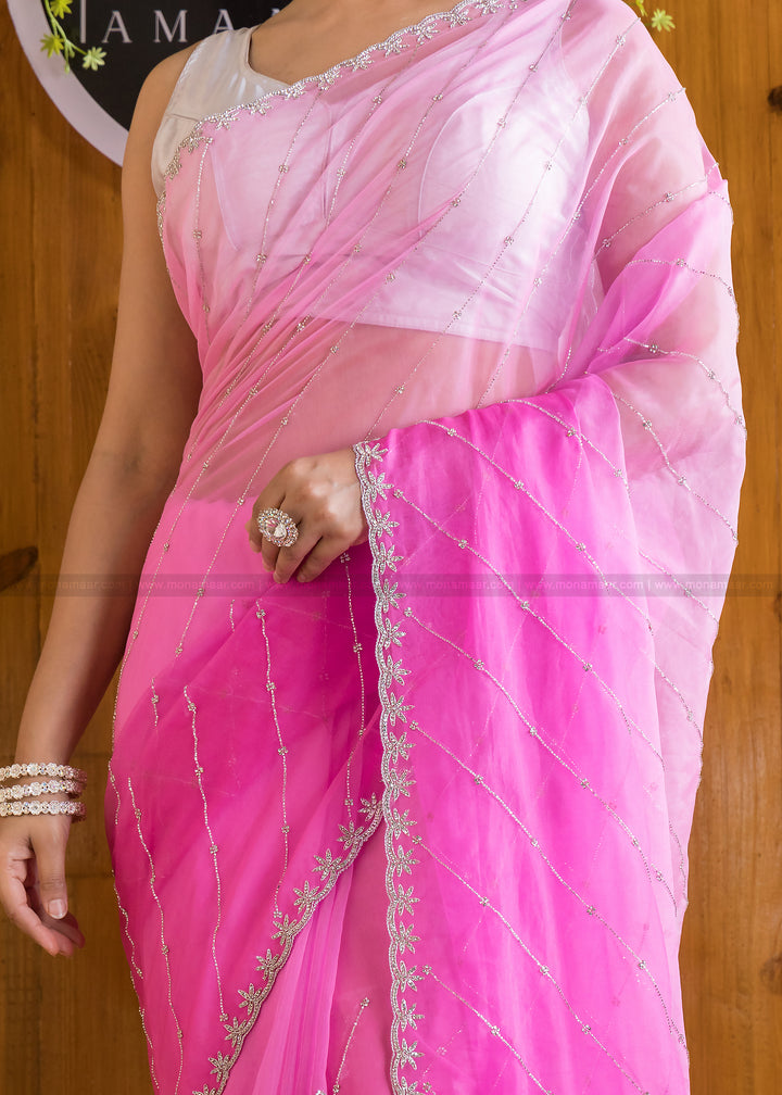 Exploring Ombre Color Party Wear Saree(Pinch Of Pink)