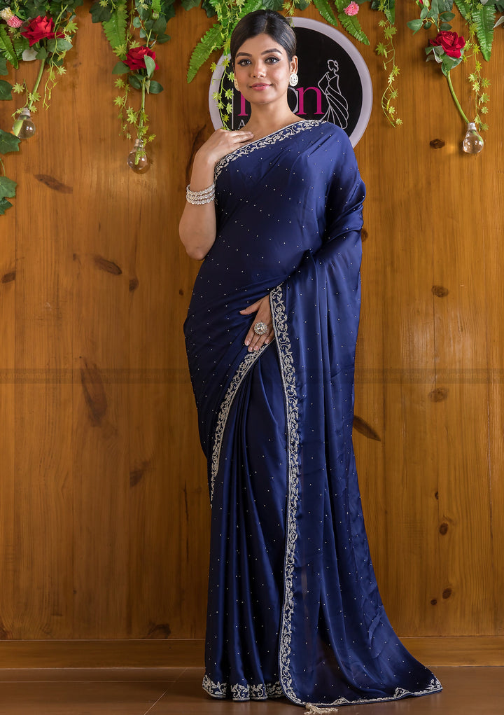 Treasured Navy Blue Crape Georgette Silk Saree