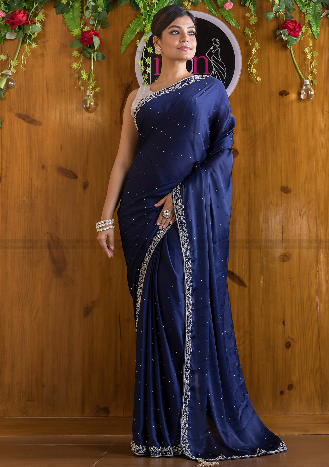 Treasured Navy Blue Crape Georgette Silk Saree