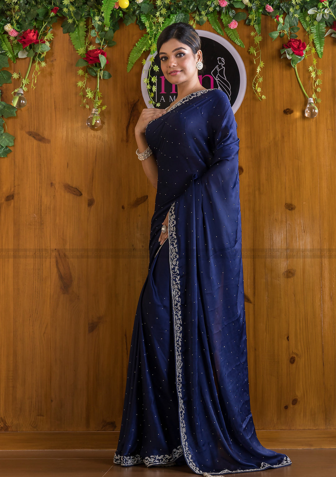 Treasured Navy Blue Crape Georgette Silk Saree