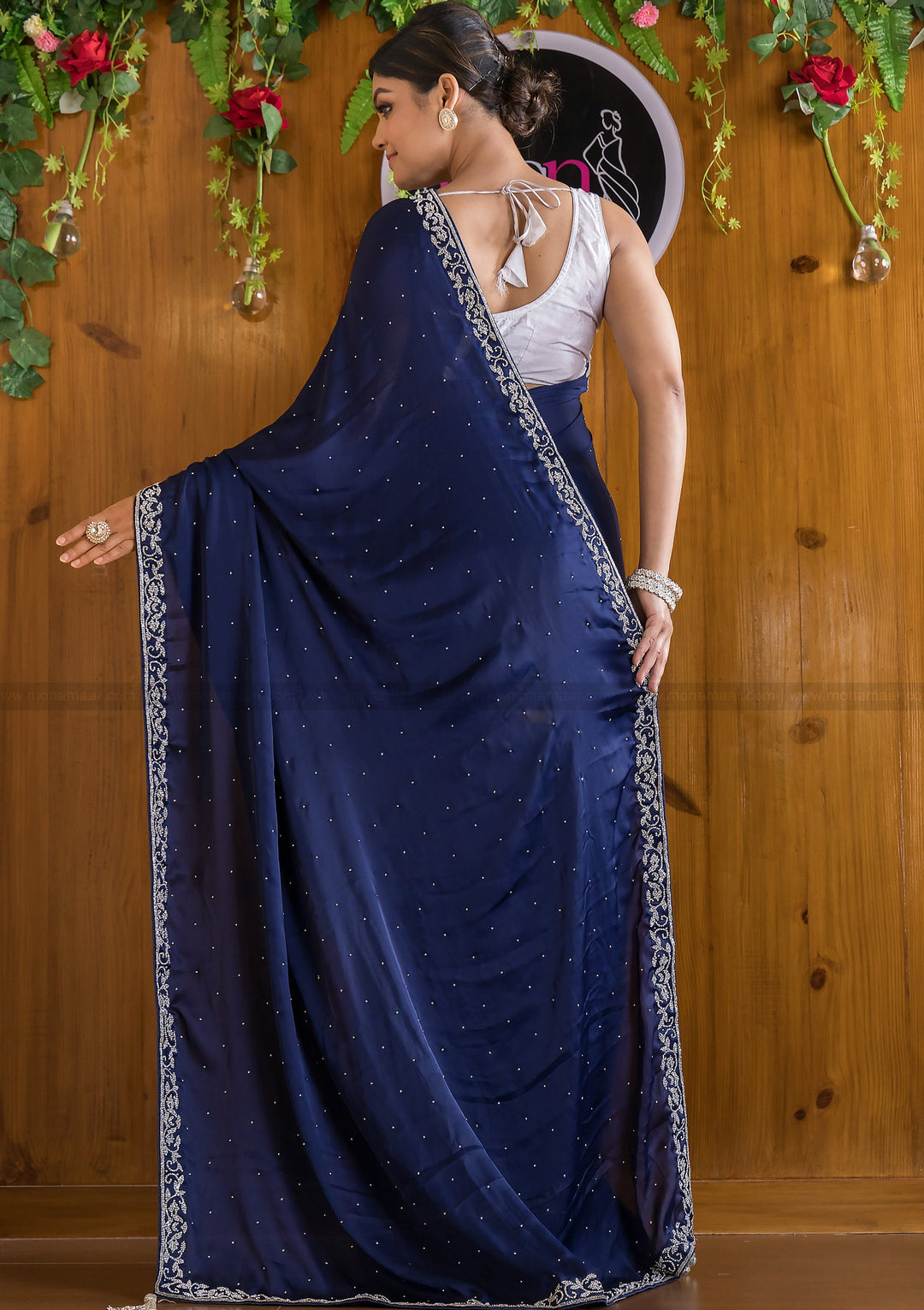 Treasured Navy Blue Crape Georgette Silk Saree