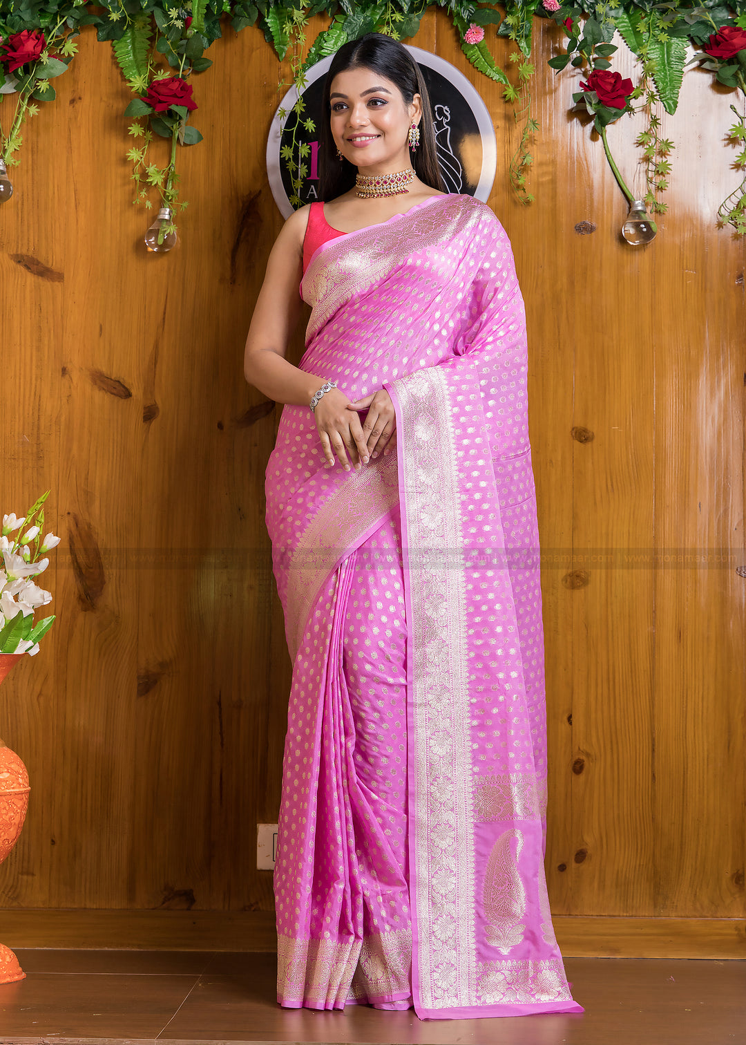 Pink Blink Banarsi semi katan silk Saree