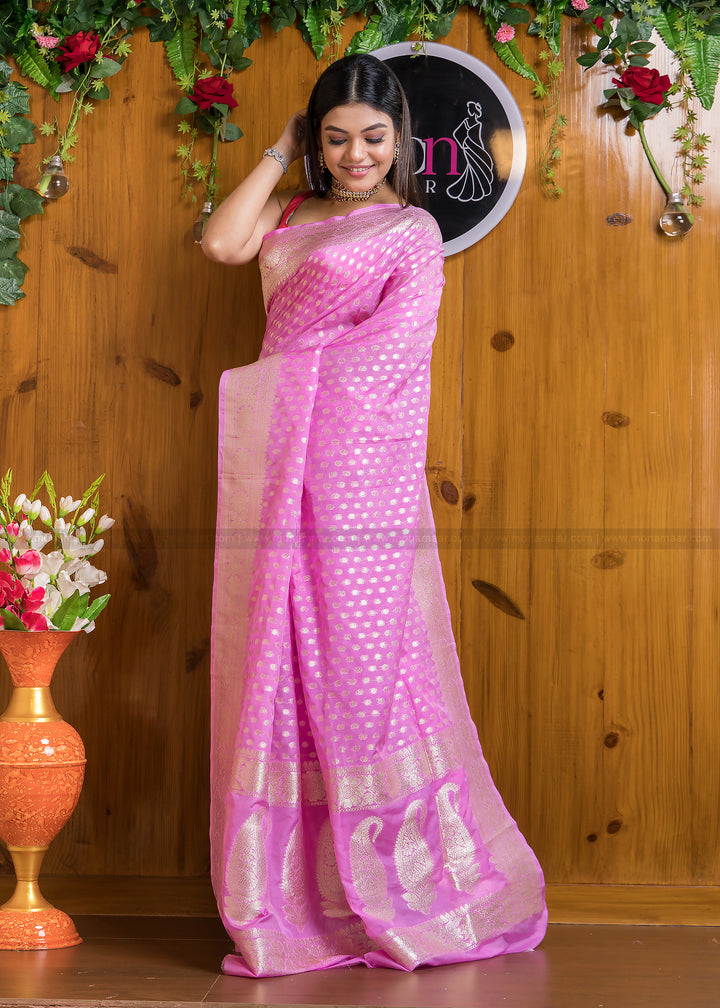 Pink Blink Banarsi semi katan silk Saree