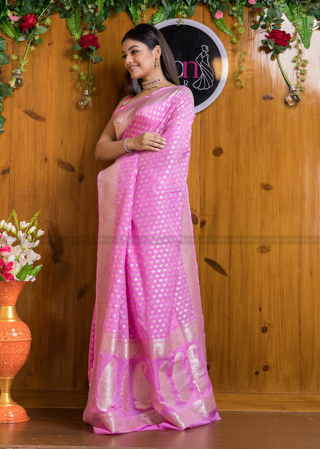 Pink Blink Banarsi semi katan silk Saree