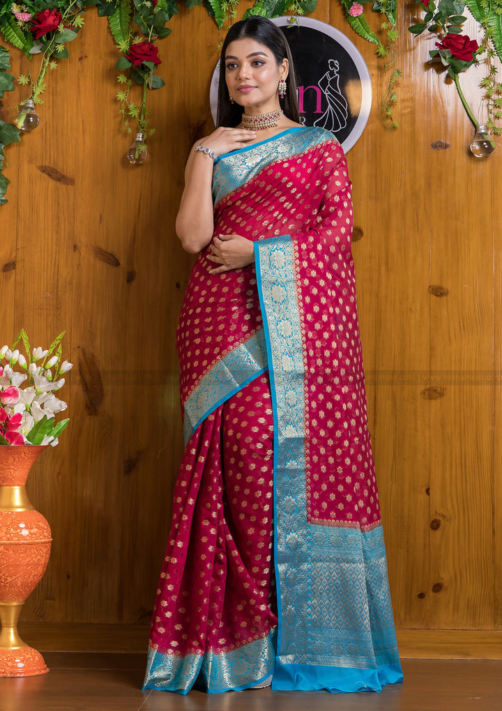 Craving For Maroon Semi Khaddi Georgette Banarasi  Saree