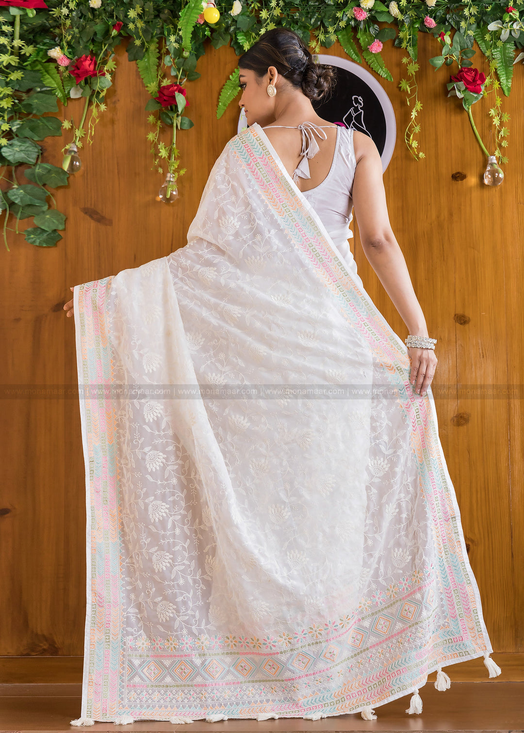 Bonus Of Embroidery Georgette (Famous In White)Saree