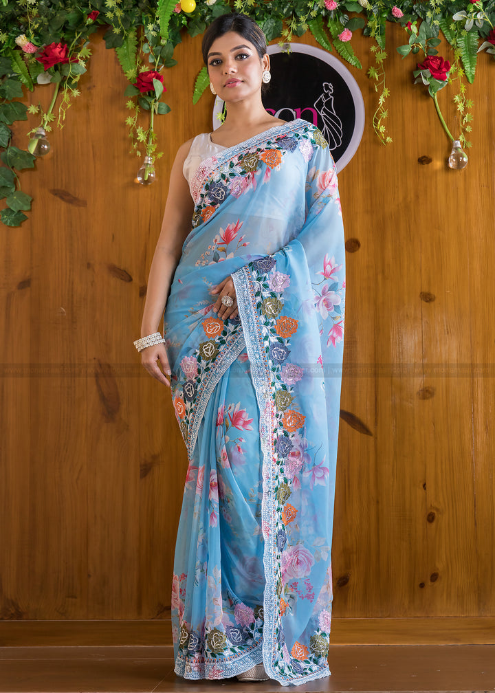 Magical Sky Georgette silk saree