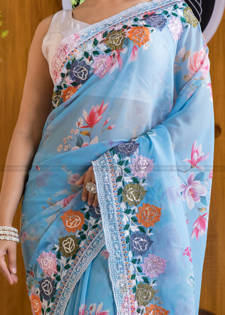 Magical Sky Georgette silk saree