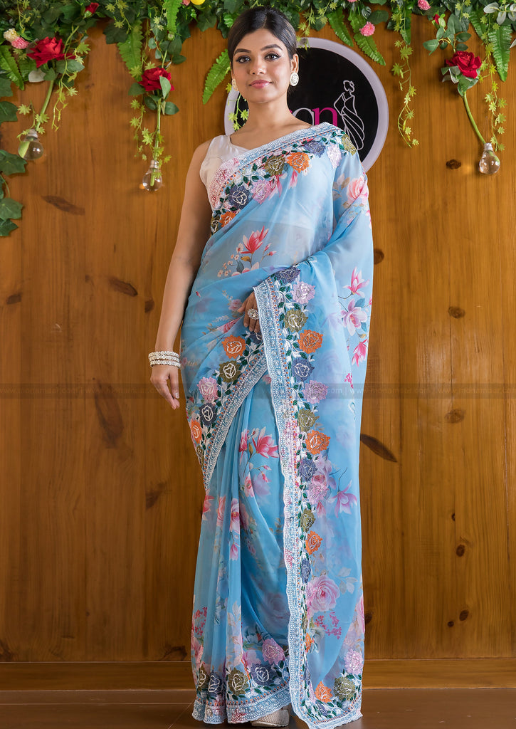 Magical Sky Georgette silk saree