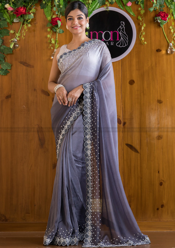 Ombre Color Party Wear Handwork (Shades Of Gray )Saree