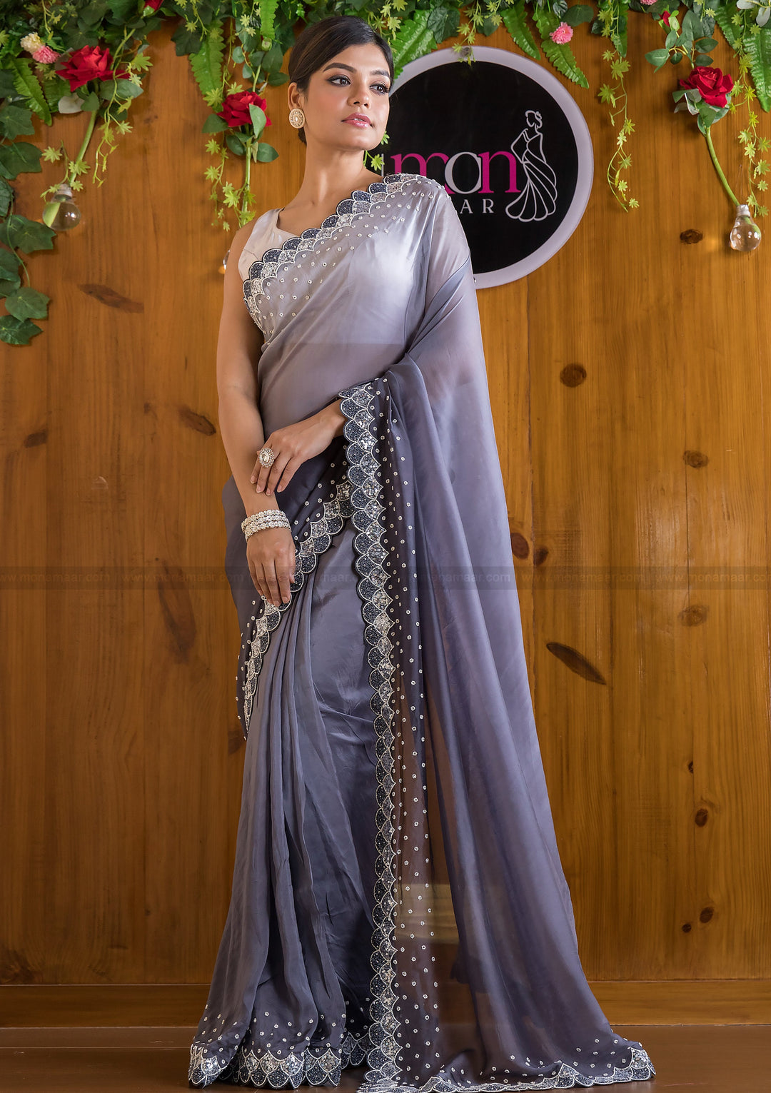 Ombre Color Party Wear Handwork (Shades Of Gray )Saree