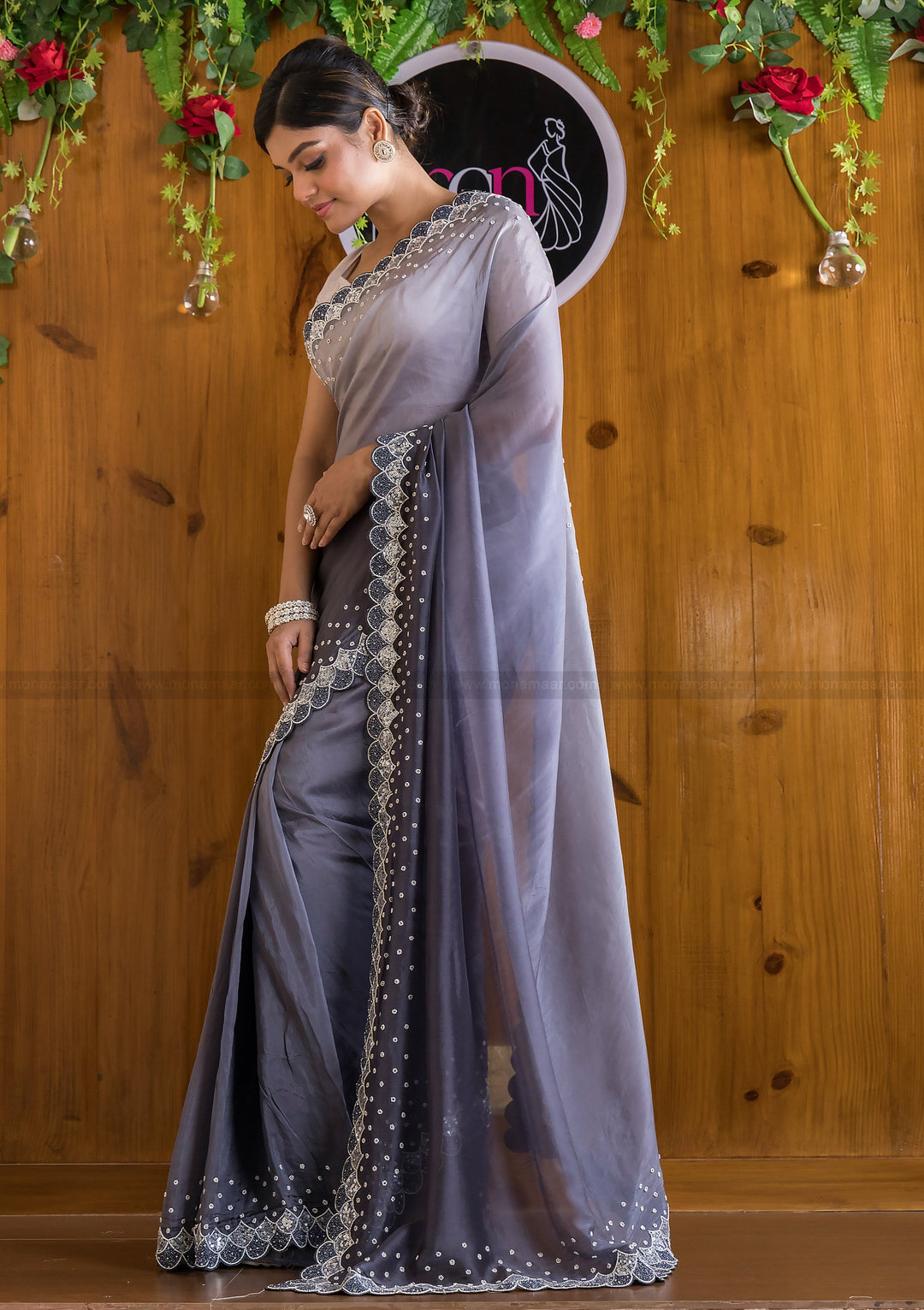 Ombre Color Party Wear Handwork (Shades Of Gray )Saree