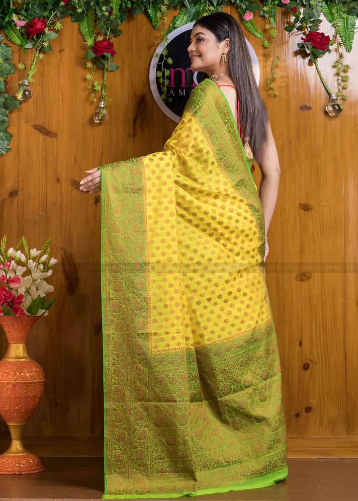 Amalgamation Of Yellow & Green Banarasi Saree