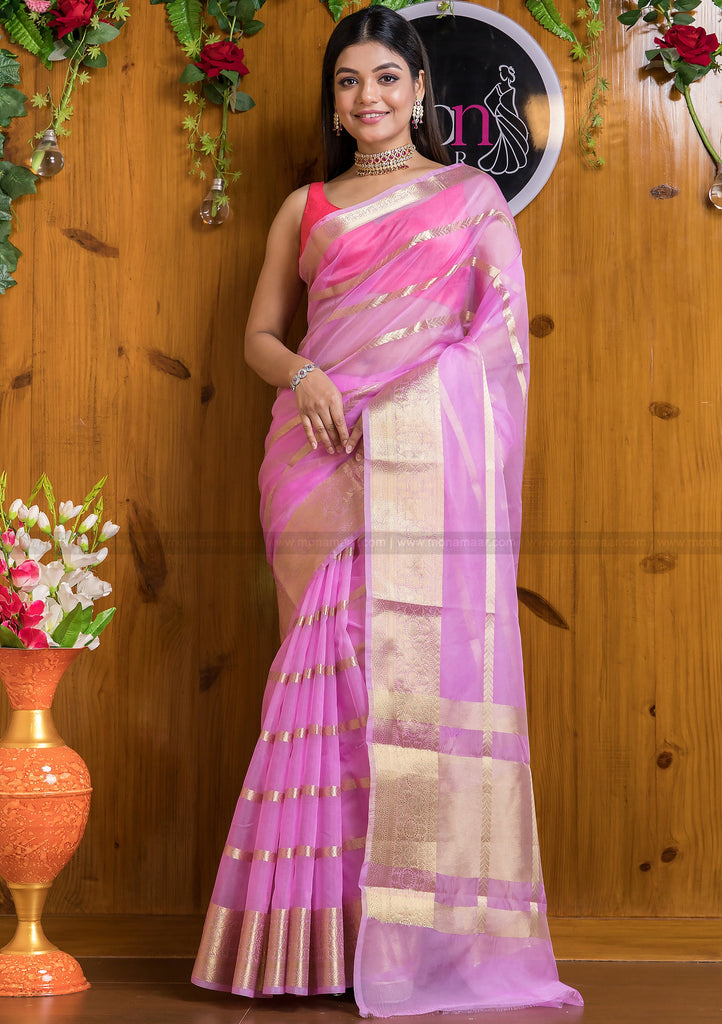 In The Pink Time - Pink Banarasi Organza Saree