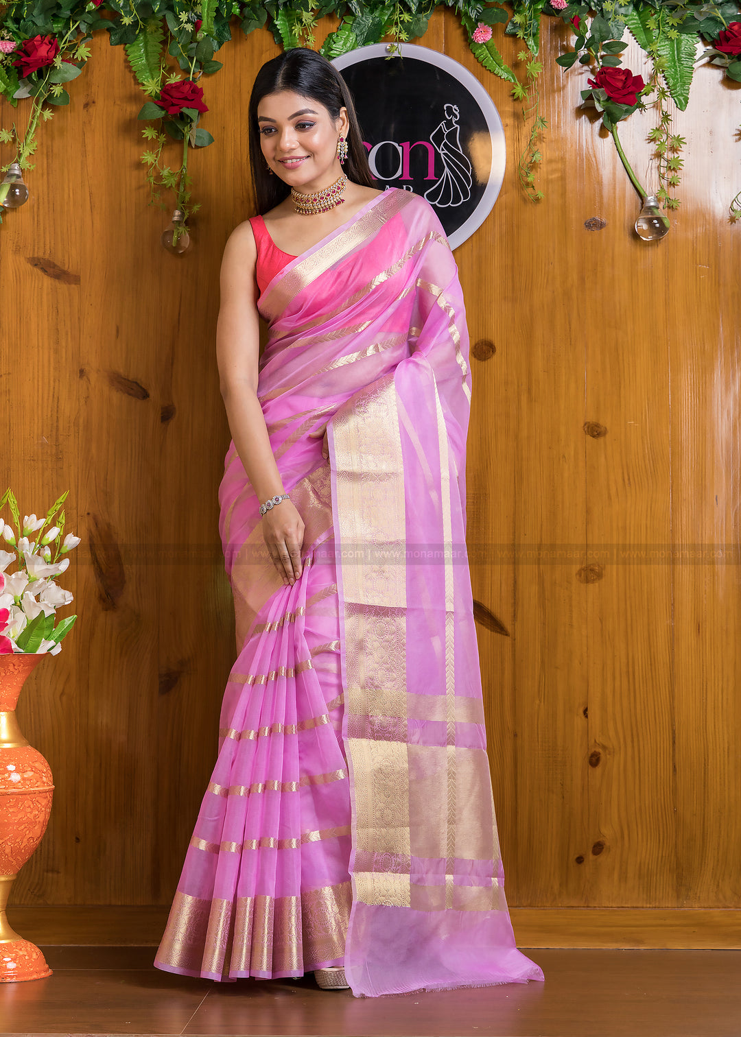 In The Pink Time - Pink Banarasi Organza Saree