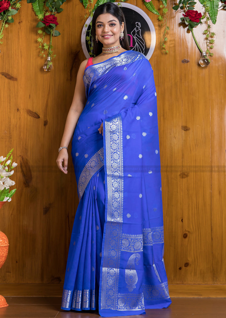 Free Spirited Blue Banarasi Semi Georgette Soft Silk  Saree