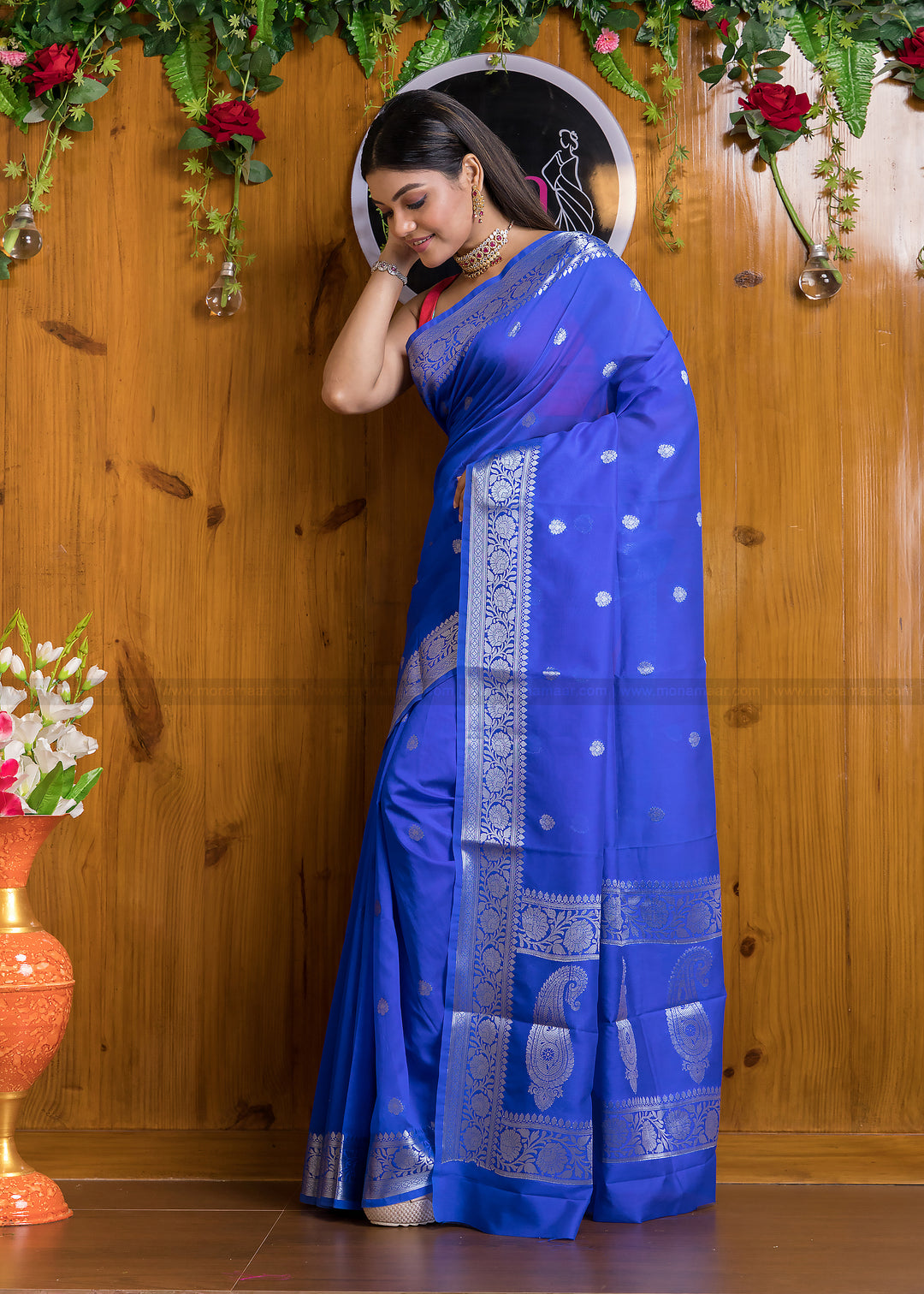 Free Spirited Blue Banarasi Semi Georgette Soft Silk  Saree