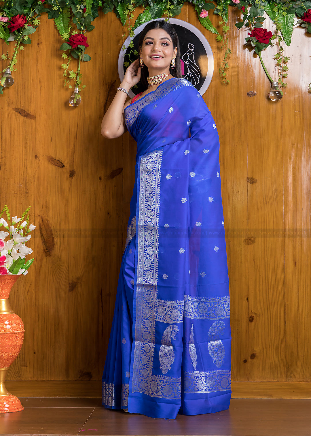 Free Spirited Blue Banarasi Semi Georgette Soft Silk  Saree