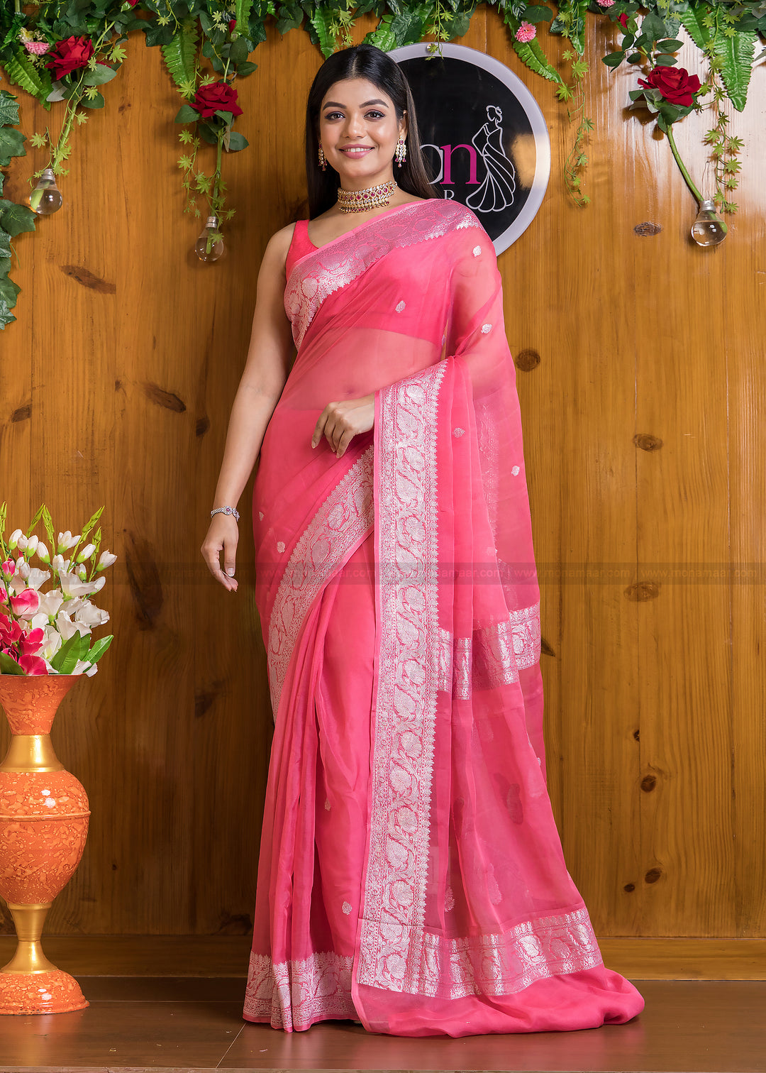 Embrace Of Khaddi Chiffon Banarasi (Possession Of Pink)Saree