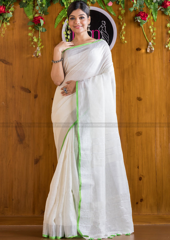 Pure Handwoven Snowflake Linen Saree