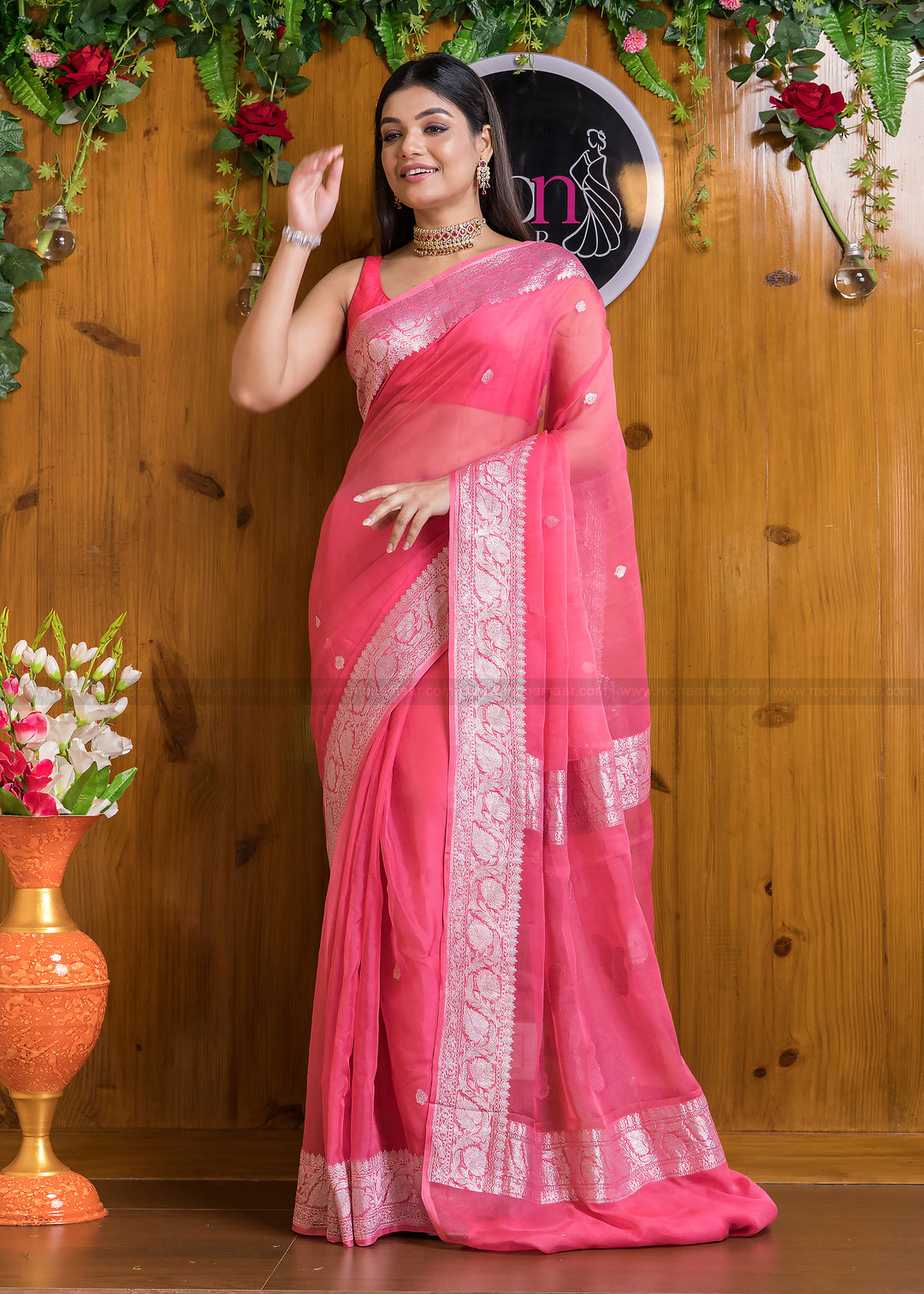 Embrace Of Khaddi Chiffon Banarasi (Possession Of Pink)Saree