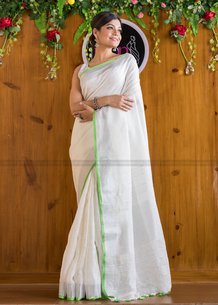 Pure Handwoven Snowflake Linen Saree