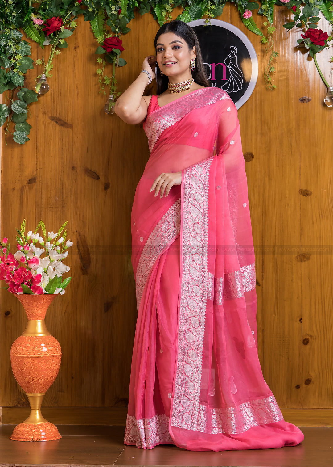 Embrace Of Khaddi Chiffon Banarasi (Possession Of Pink)Saree