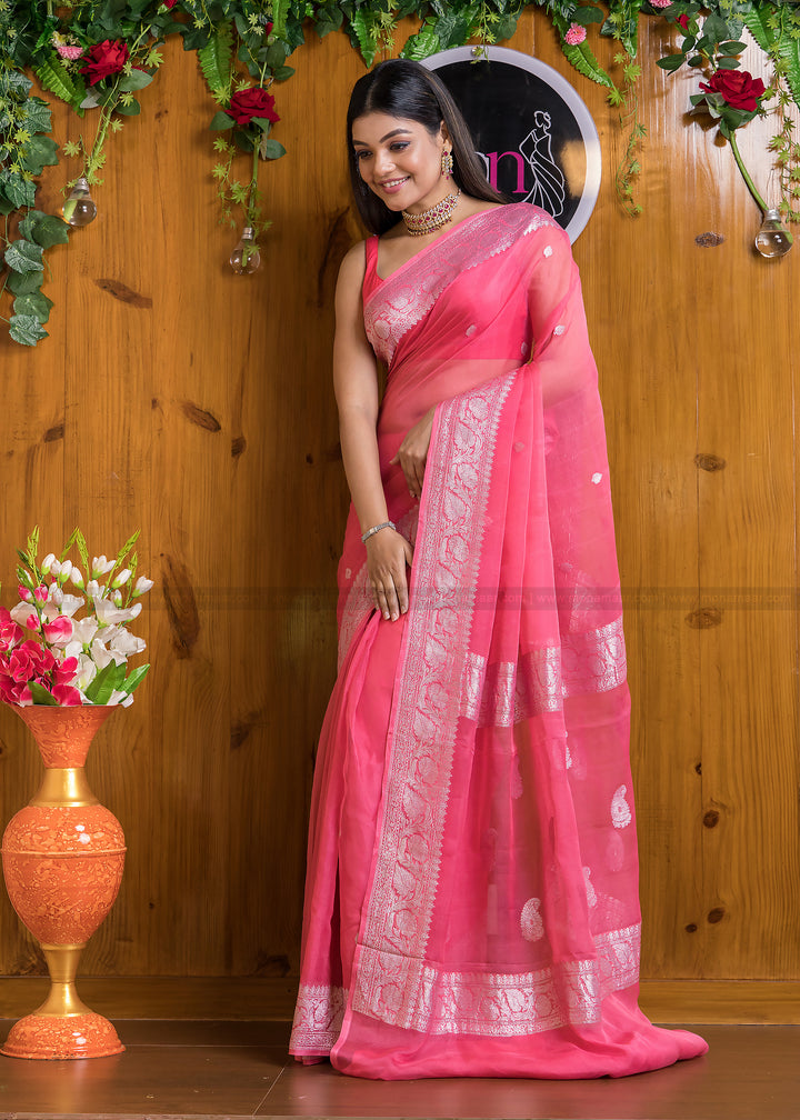 Embrace Of Khaddi Chiffon Banarasi (Possession Of Pink)Saree