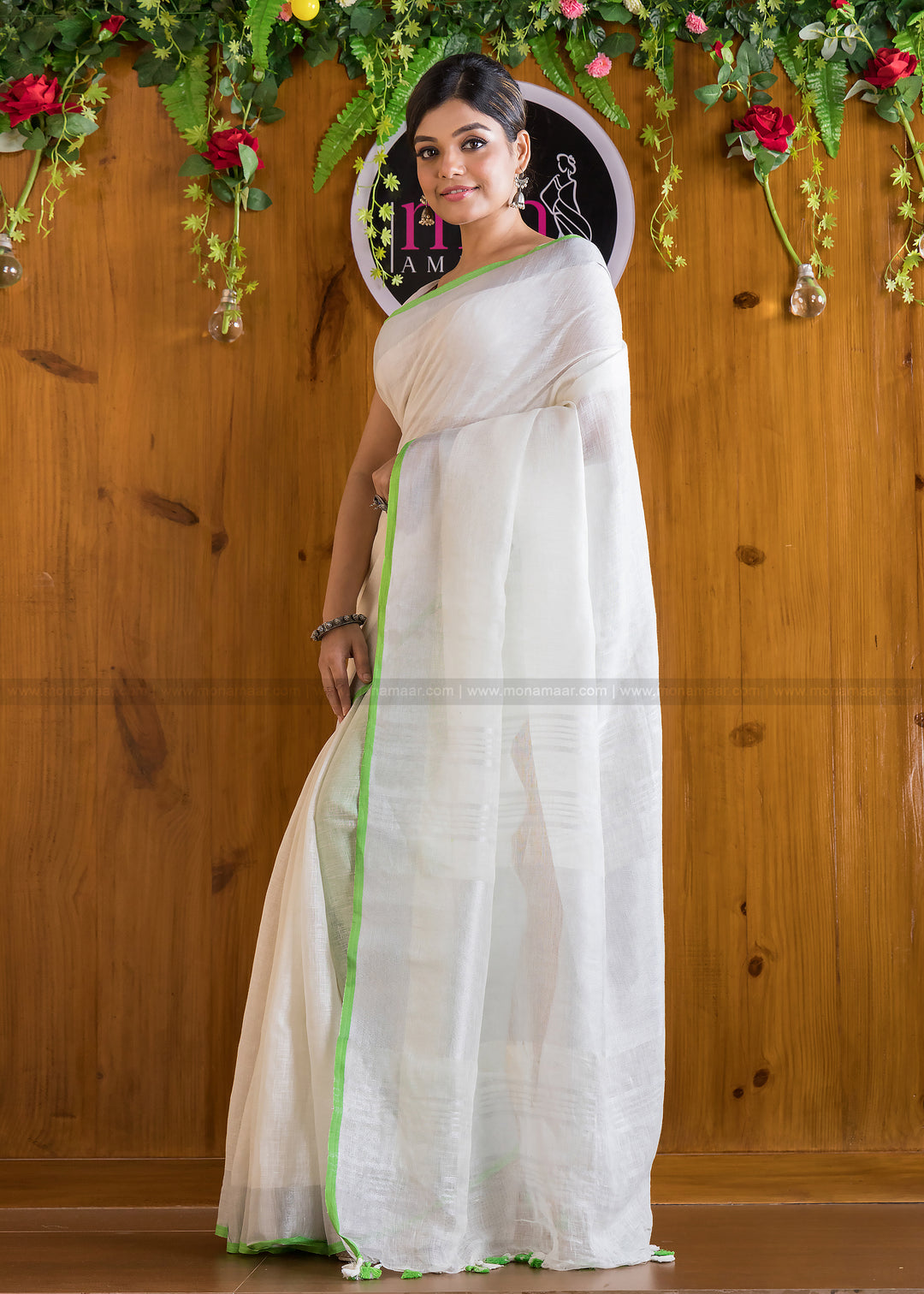 Pure Handwoven Snowflake Linen Saree